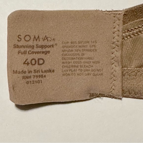 SOMA Stunning Support Full Coverage Bra. Nude 40D NWOT - Picture 6 of 9